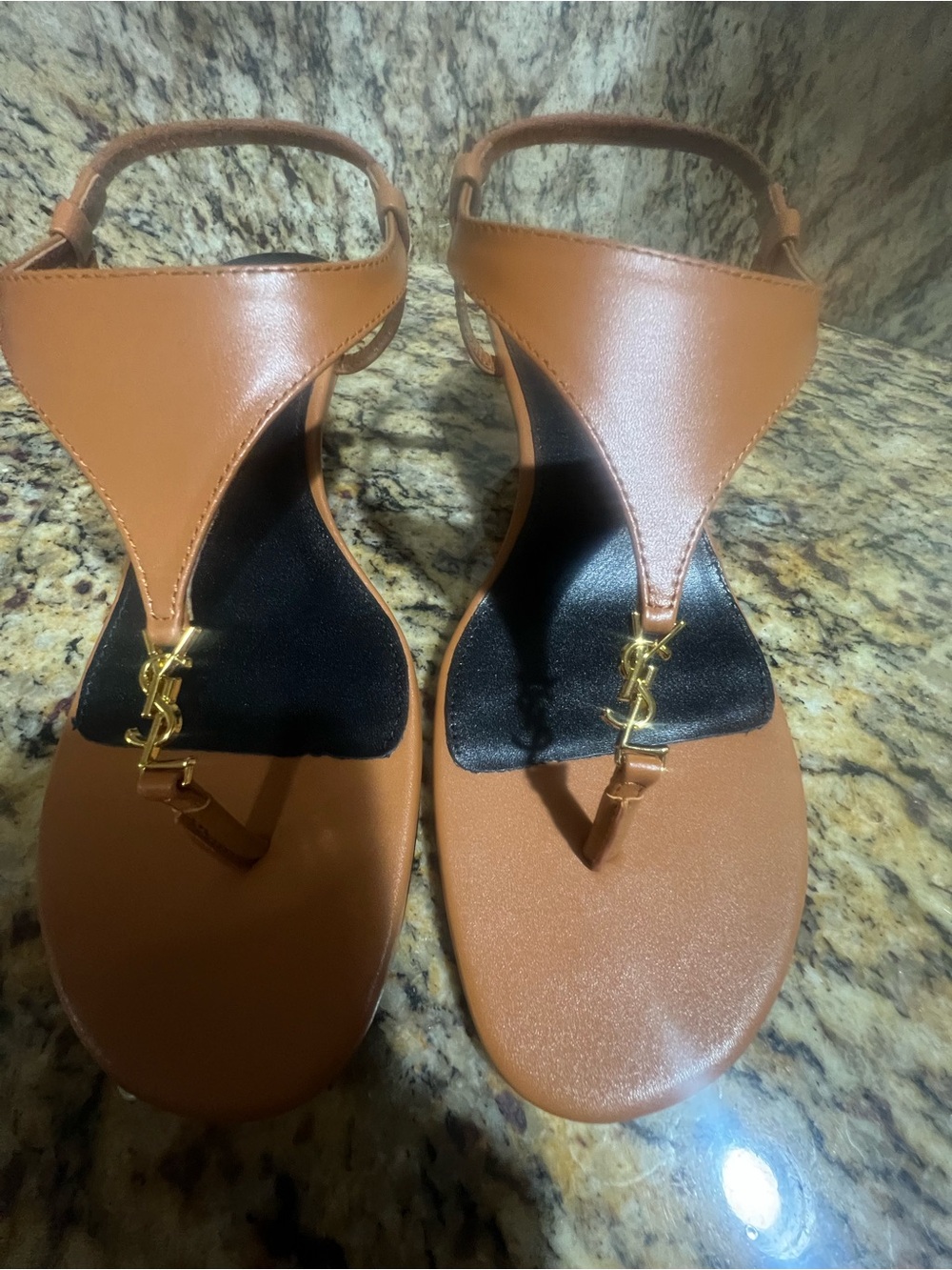 YSL- Brown Leather T-Strap Sandals